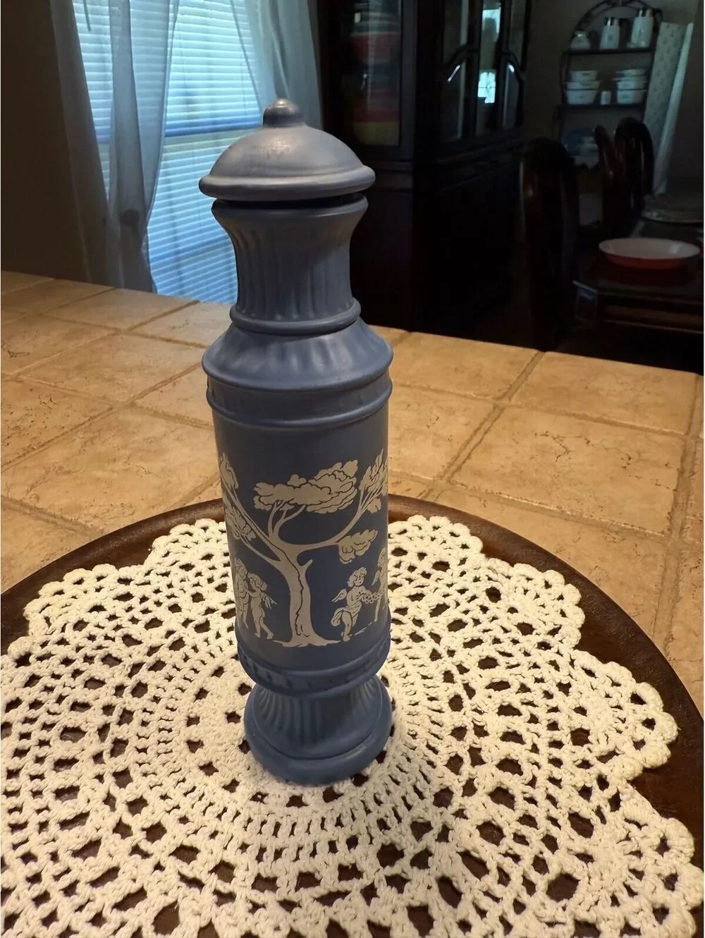 8. Vintage Avon Wedgwood Style Blue Decanter Vase Bottle Cupid